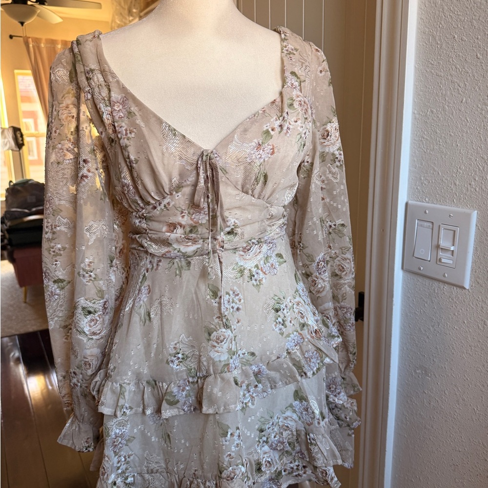 Altar'd State Floral Beige Long Sleeve Dress NWT - Picture 3 of 13